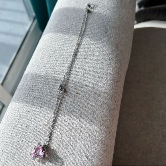 Y2k pink heart shape pink zirconia necklace on stainlesss steel silver chain - Picture 6 of 7